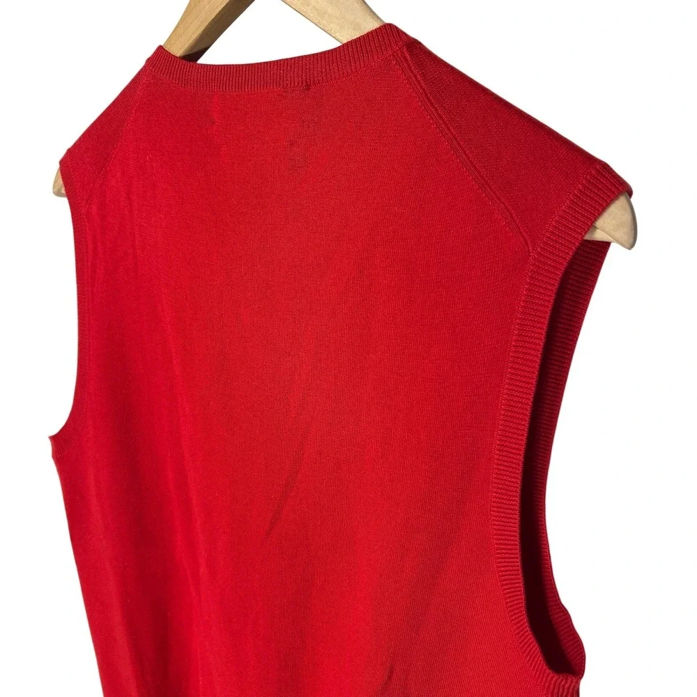VTG Polo Ralph Lauren Red Pima Cotton Blue Pony V-Neck Sweater Vest Medium‎ EUC